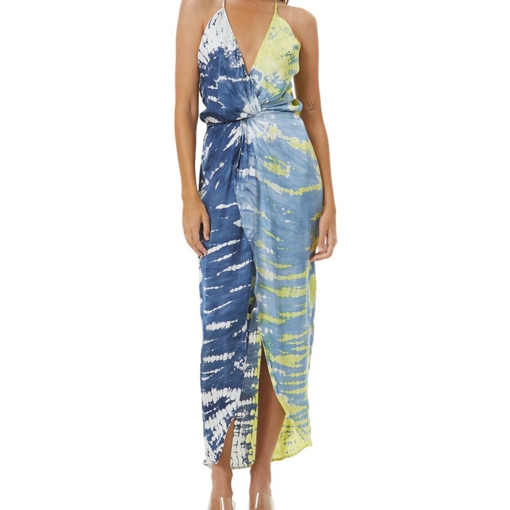 YFB Young, Fabulous, & Broke Siren Blue and Yellow Tie-Dye Maxi Slip Dre…